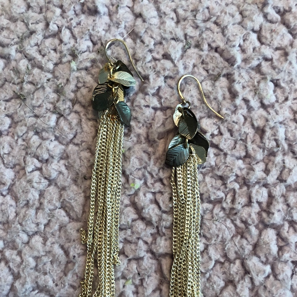 4” leaf and chain earring